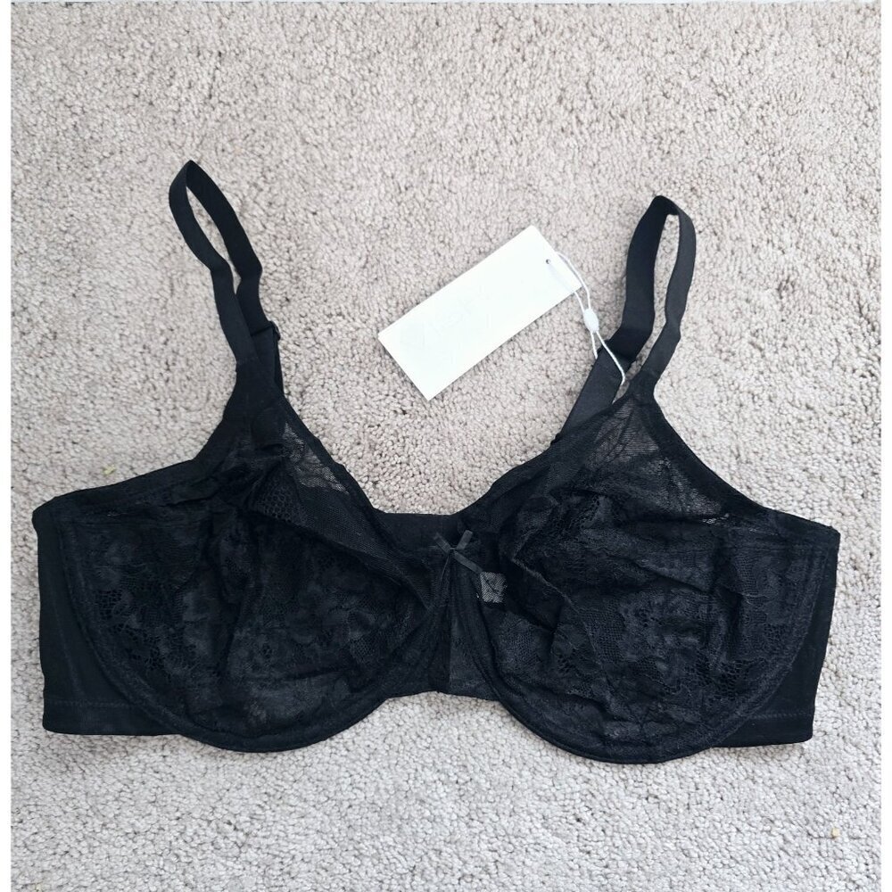 HSIA Enchante Black Lace Floral Unline Unpadded Underwire Sheer Bra New Size 40D